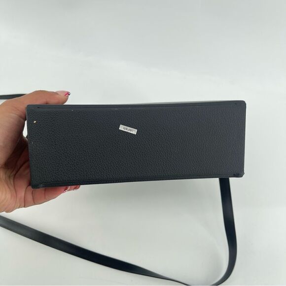 Vintage Black Faux Leather Structured Push Lock Binoculars Crossbody Case Bag - Picture 7 of 11